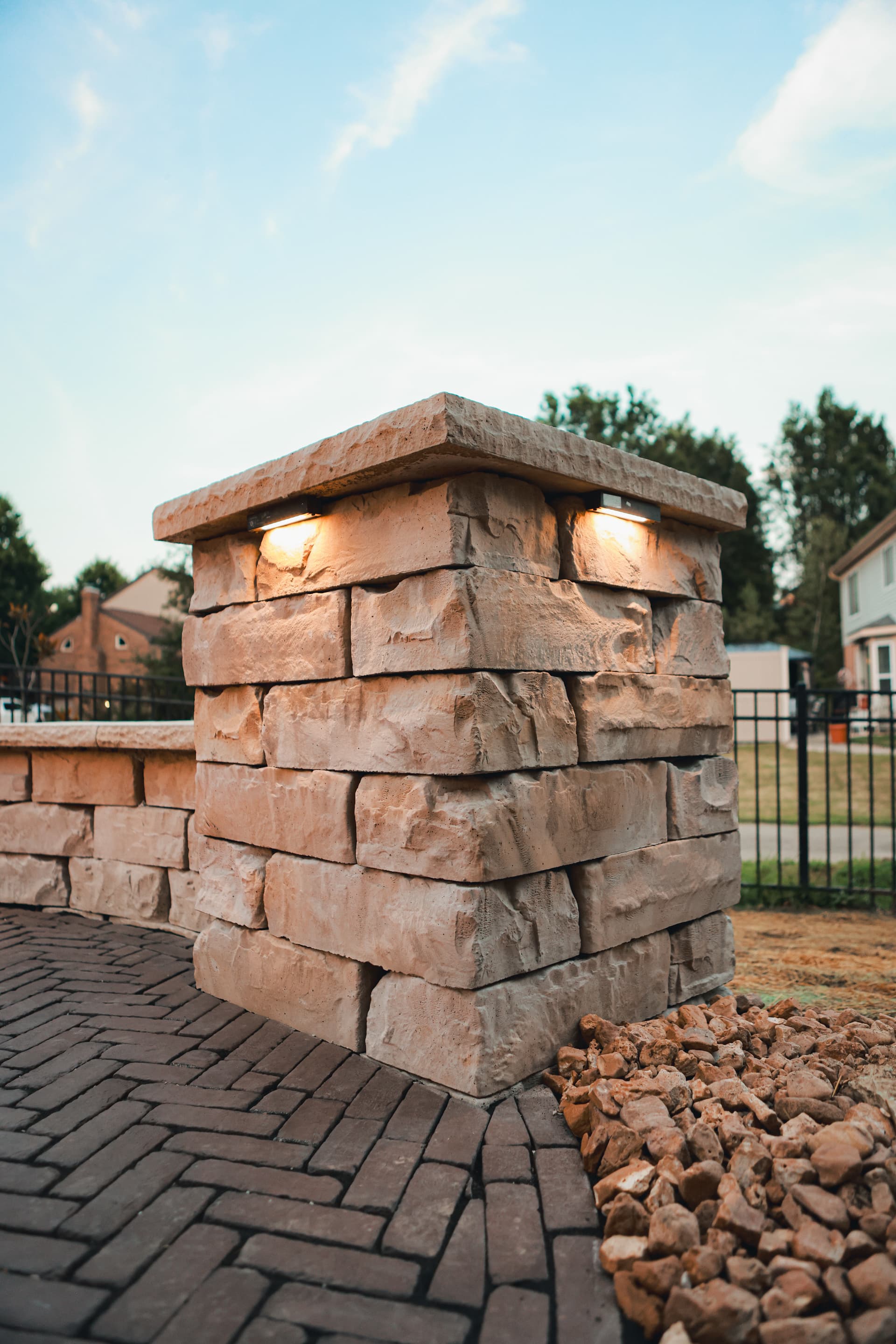 Gallery photos for Custom Paver Patio with Fire Pit and Lit Walls in Union KY: Image #1