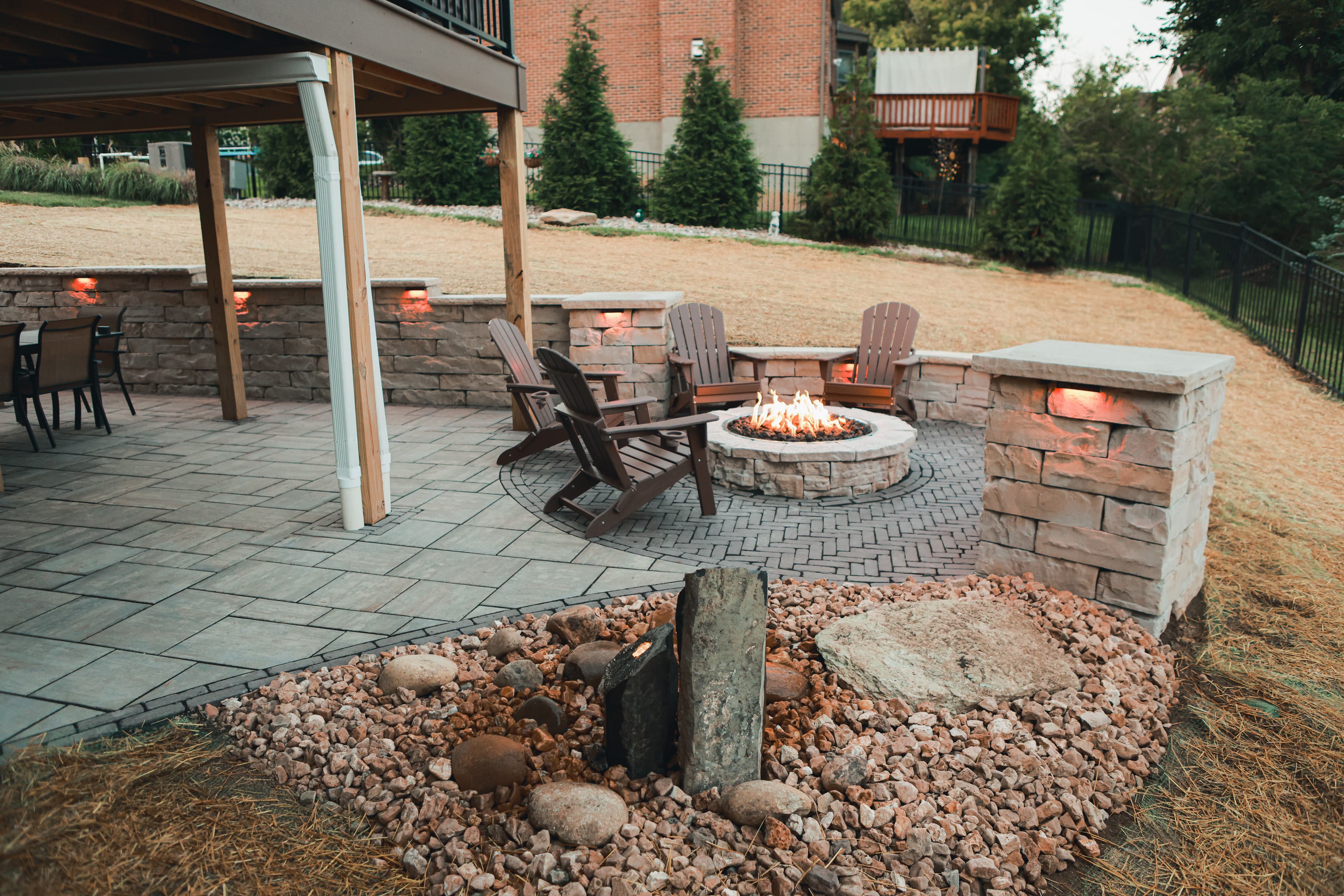 Project Custom Paver Patio with Fire Pit and Lit Walls in Union KY image