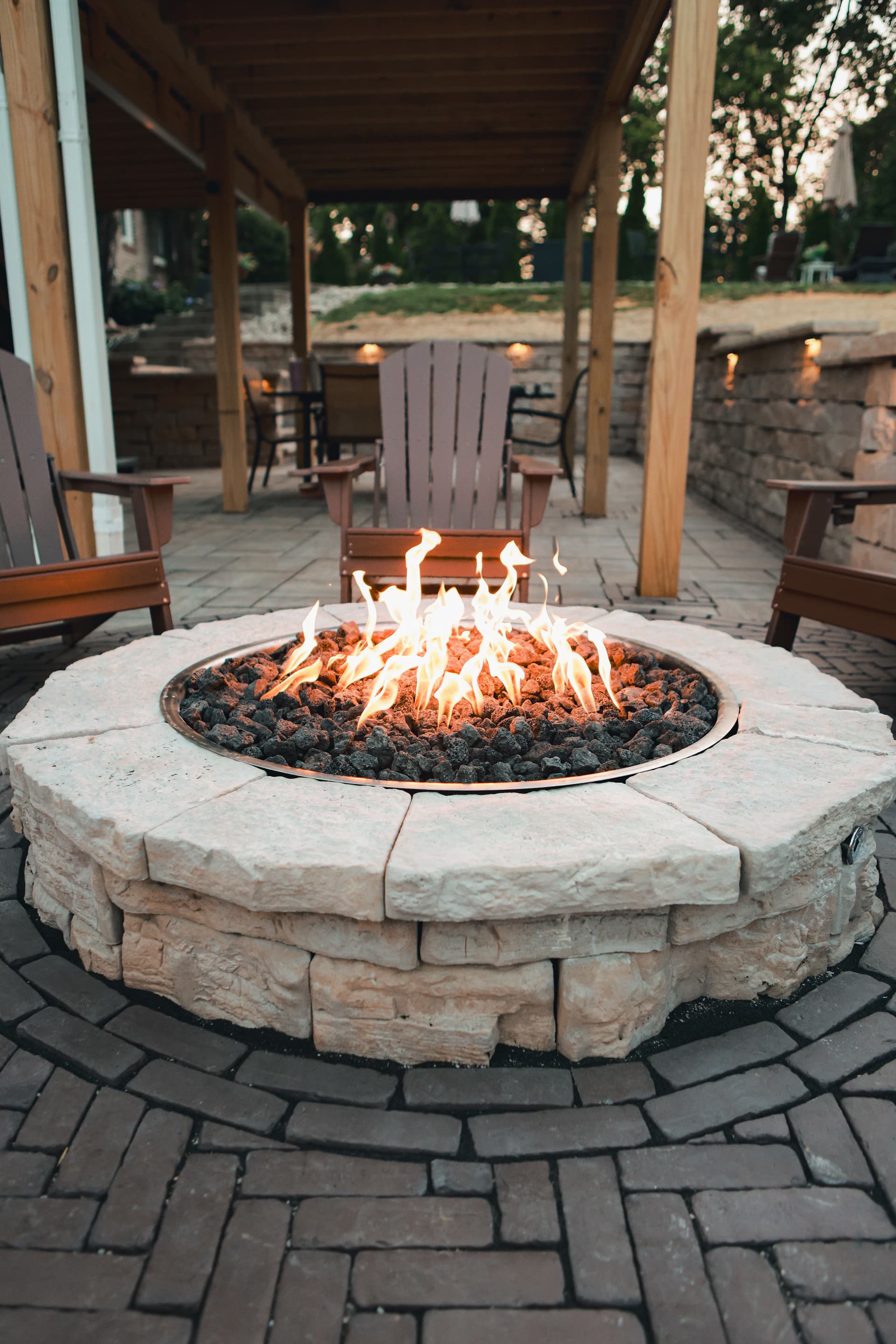 Gallery photos for Custom Paver Patio with Fire Pit and Lit Walls in Union KY: Image #2