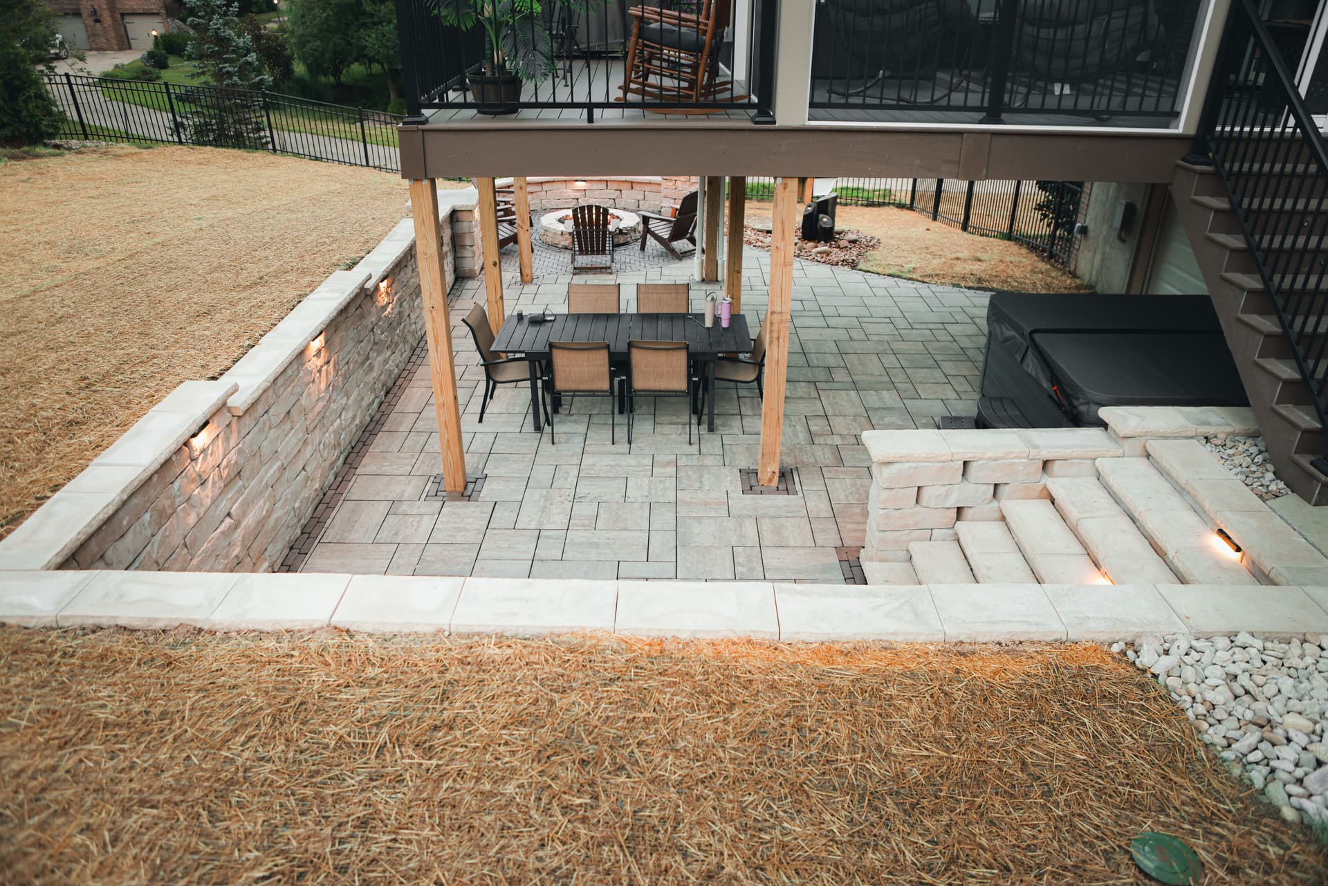 Gallery photos for Custom Paver Patio with Fire Pit and Lit Walls in Union KY: Image #5