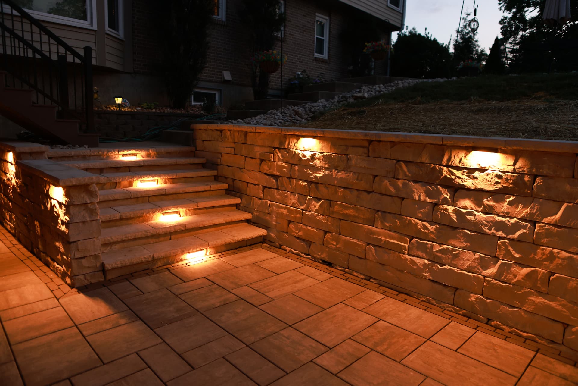 Gallery photos for Custom Paver Patio with Fire Pit and Lit Walls in Union KY: Image #9